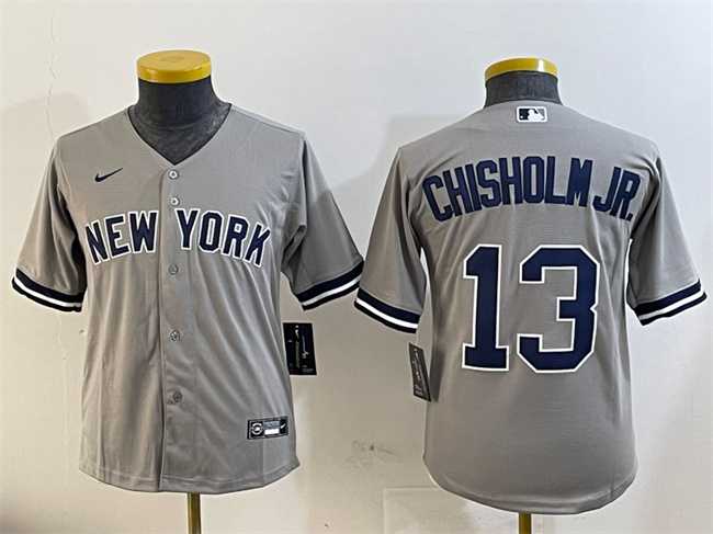 Youth New York Yankees #13 Jazz Chisholm Jr. Grey Cool Base Stitched Jersey->mlb youth jerseys->MLB Jersey